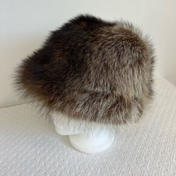 Vintage 80s Stella Creations Real Mink Fur Lined Women’s Hat Winter Warm Natural - Picture 1 of 11